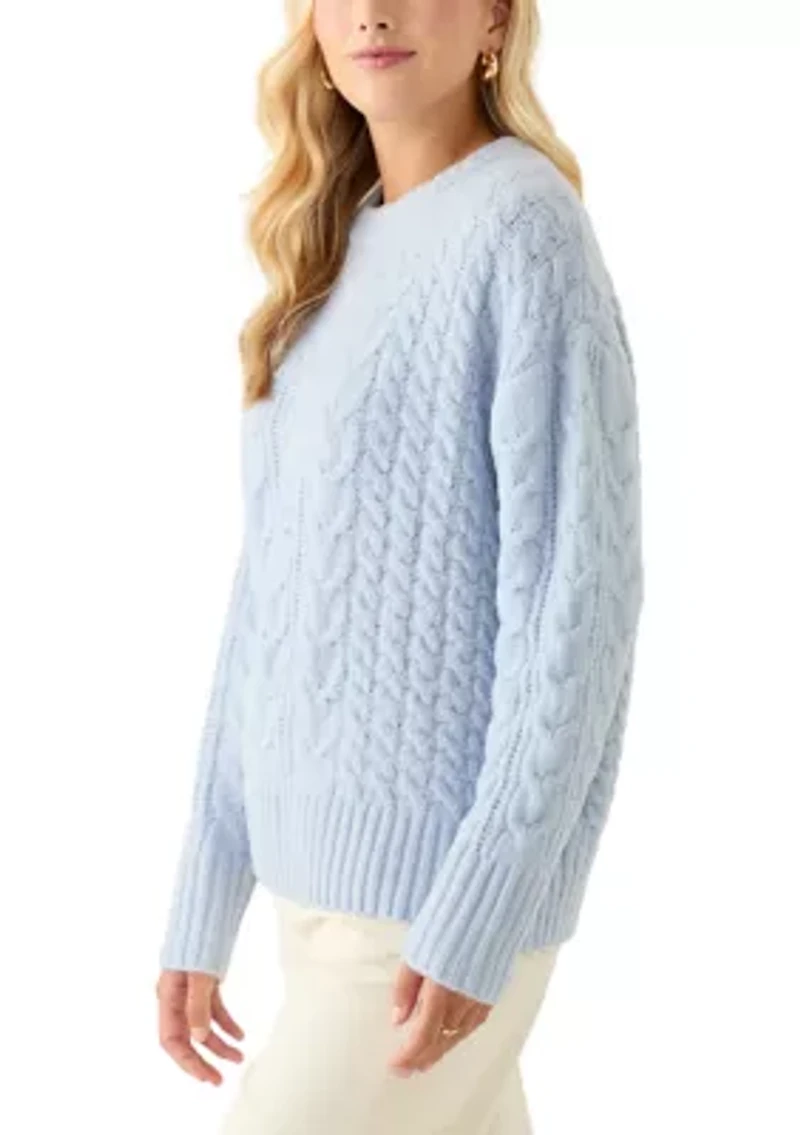Women's Long Sleeve Crew Neck Mix Cable Knit Sweater