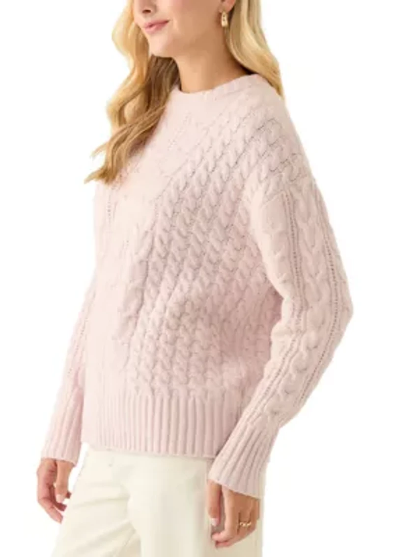 Women's Long Sleeve Crew Neck Mix Cable Knit Sweater
