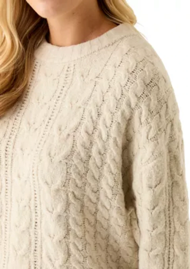Women's Long Sleeve Crew Neck Mix Cable Knit Sweater