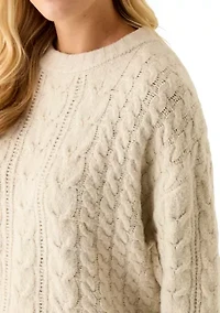 Women's Long Sleeve Crew Neck Mix Cable Knit Sweater