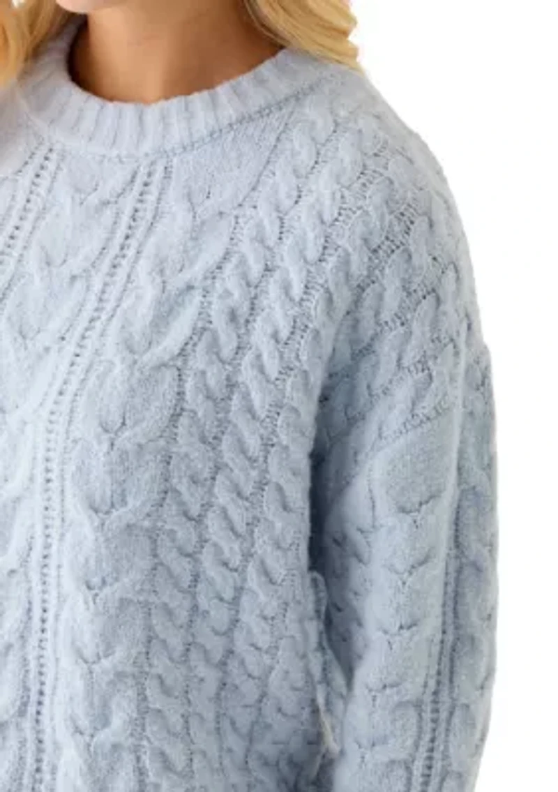 Women's Long Sleeve Crew Neck Mix Cable Knit Sweater