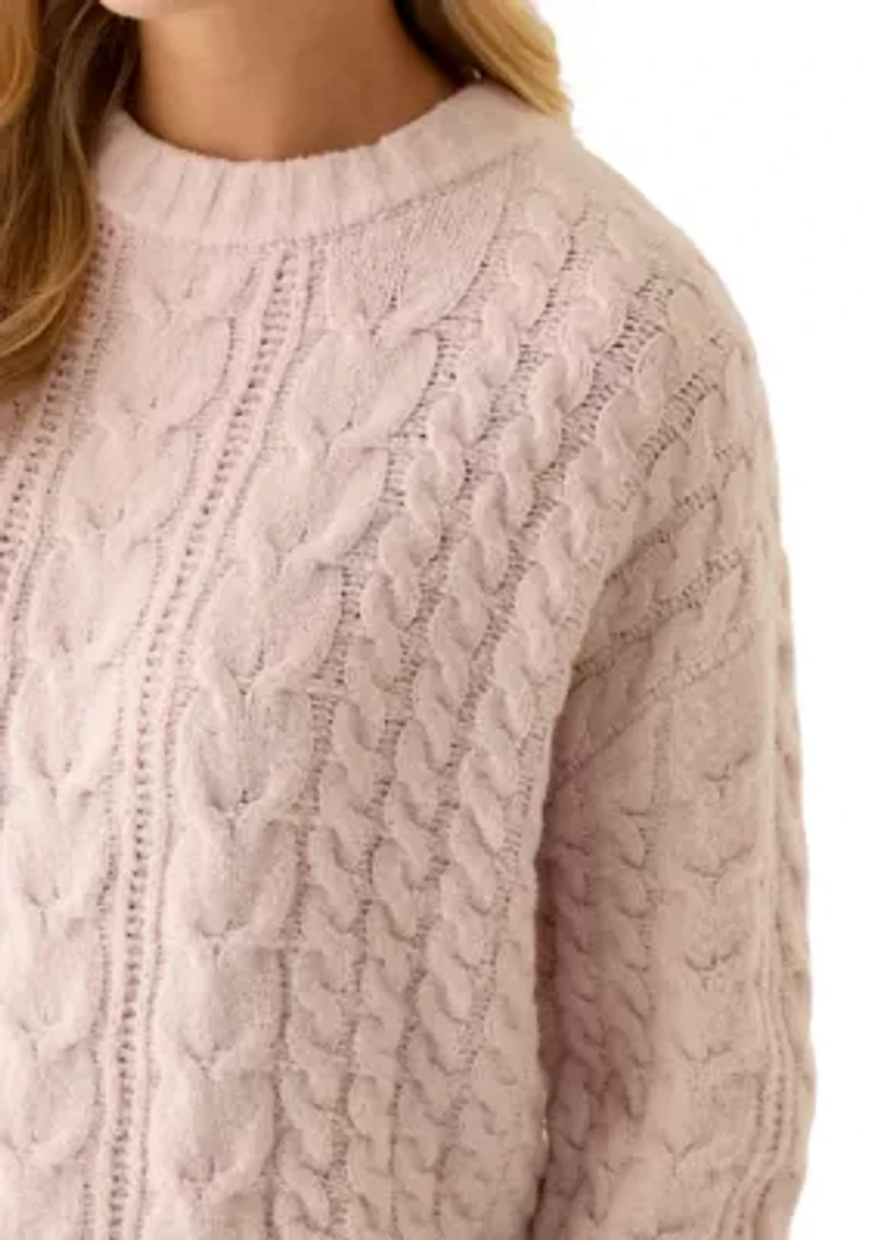 Women's Long Sleeve Crew Neck Mix Cable Knit Sweater