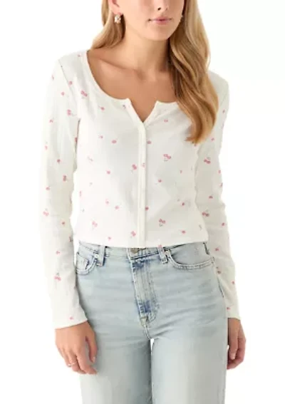 Women's Long Sleeve Button Down Shirt with Pointelle Ribbing