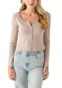 Women's Long Sleeve Button Down Shirt with Pointelle Ribbing