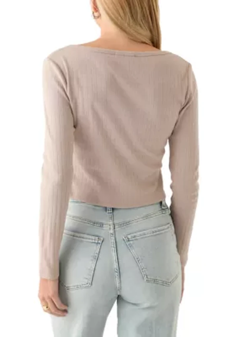 Women's Long Sleeve Button Down Shirt with Pointelle Ribbing