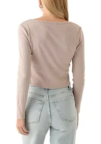 Women's Long Sleeve Button Down Shirt with Pointelle Ribbing