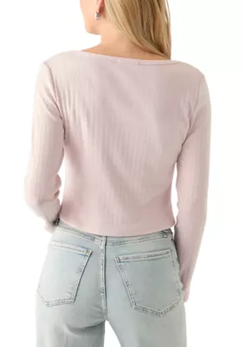Women's Long Sleeve Button Down Shirt with Pointelle Ribbing