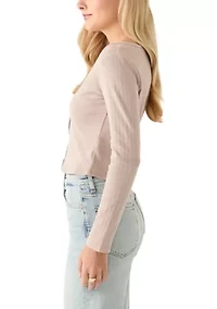 Women's Long Sleeve Button Down Shirt with Pointelle Ribbing