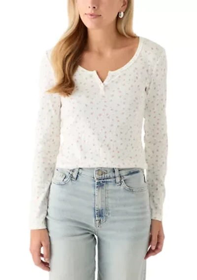 Women's Long Sleeve Scoop Neck Henley Shirt