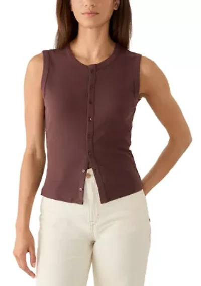 Women's Sleeveless Crew Neck Button Up Top