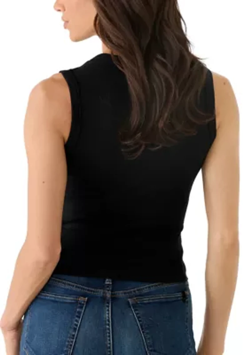 Women's Sleeveless Crew Neck Button Up Top