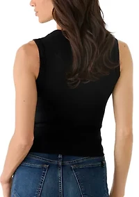 Women's Sleeveless Crew Neck Button Up Top