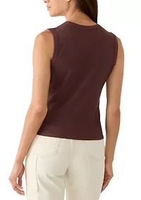 Women's Sleeveless Crew Neck Button Up Top