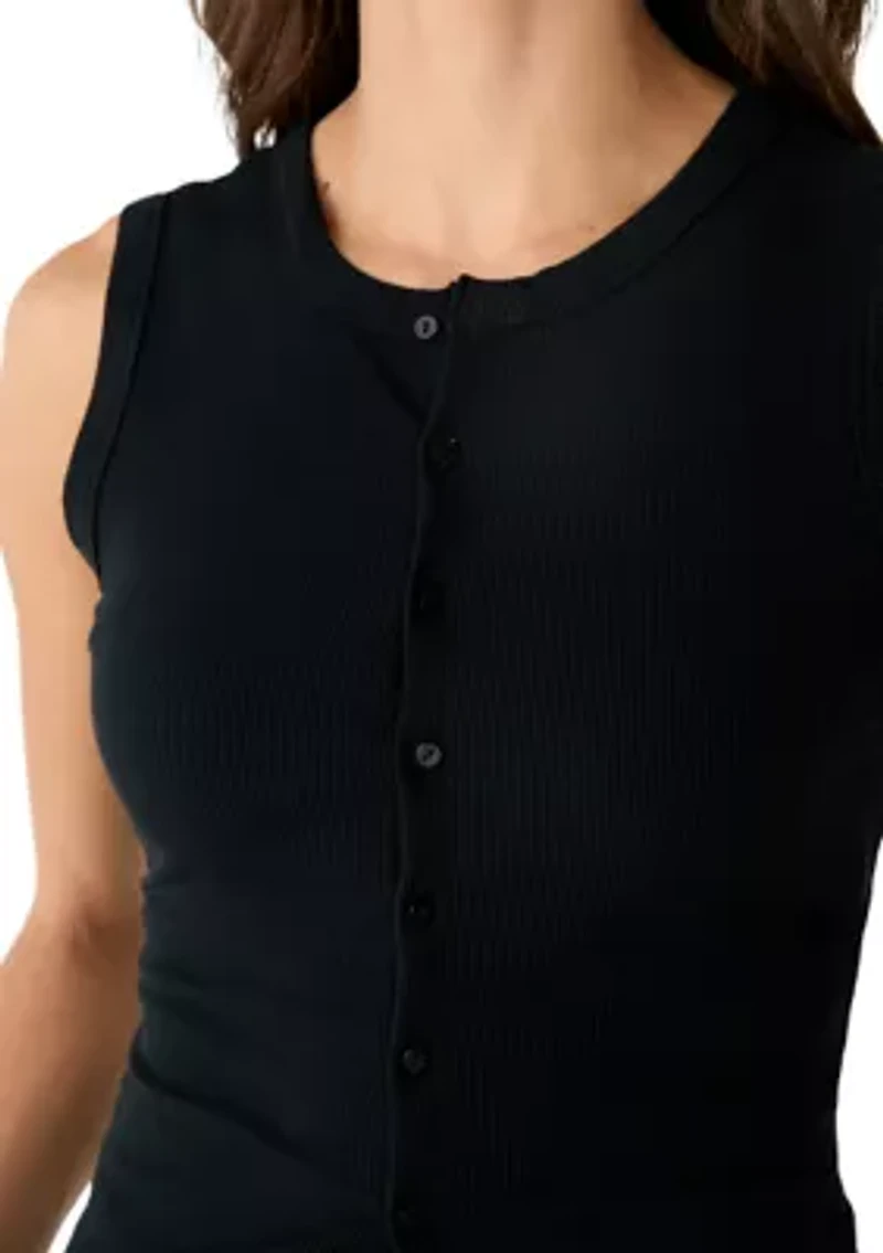 Women's Sleeveless Crew Neck Button Up Top