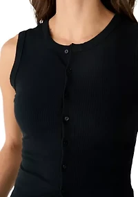 Women's Sleeveless Crew Neck Button Up Top