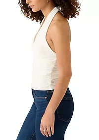 Women's Halter V-Neck Eyelet Ruch Top