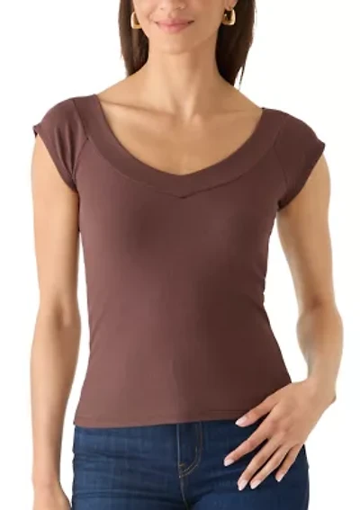 Women's Short Sleeve V-Neck Wide Band Top