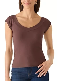 Women's Short Sleeve V-Neck Wide Band Top