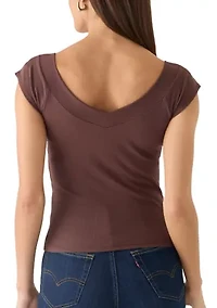 Women's Short Sleeve V-Neck Wide Band Top