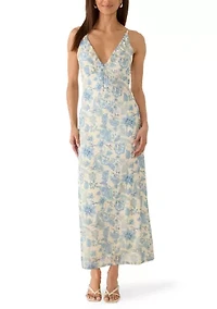 Women's Sleeveless V-Neck Ruffle Trim Empire Waist Maxi Dress