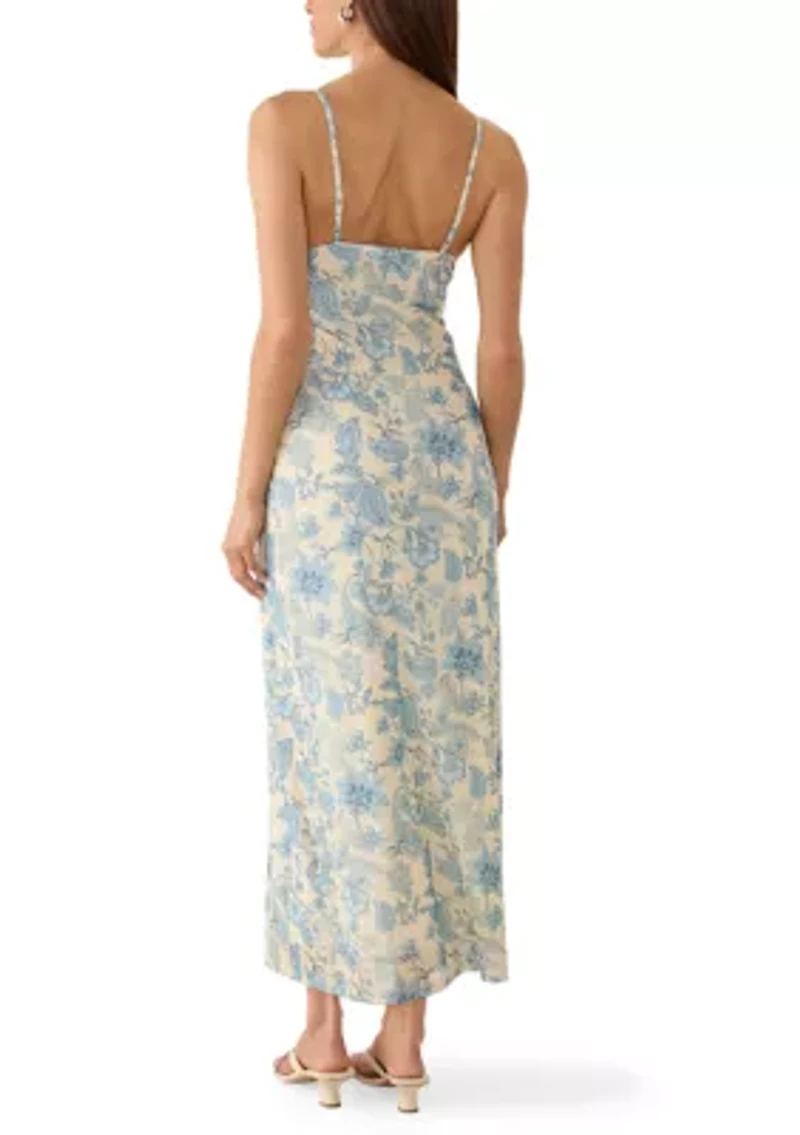 Women's Sleeveless V-Neck Ruffle Trim Empire Waist Maxi Dress