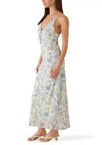 Women's Sleeveless V-Neck Ruffle Trim Empire Waist Maxi Dress