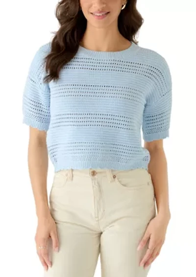 Women's Short Sleeve Crew Neck Cropped Sweater