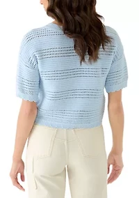 Women's Short Sleeve Crew Neck Cropped Sweater
