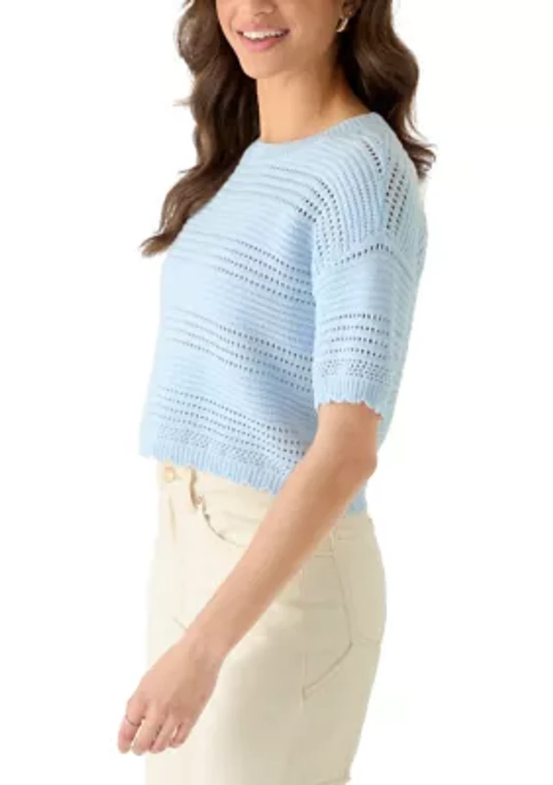 Women's Short Sleeve Crew Neck Cropped Sweater