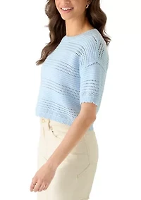 Women's Short Sleeve Crew Neck Cropped Sweater