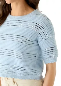 Women's Short Sleeve Crew Neck Cropped Sweater