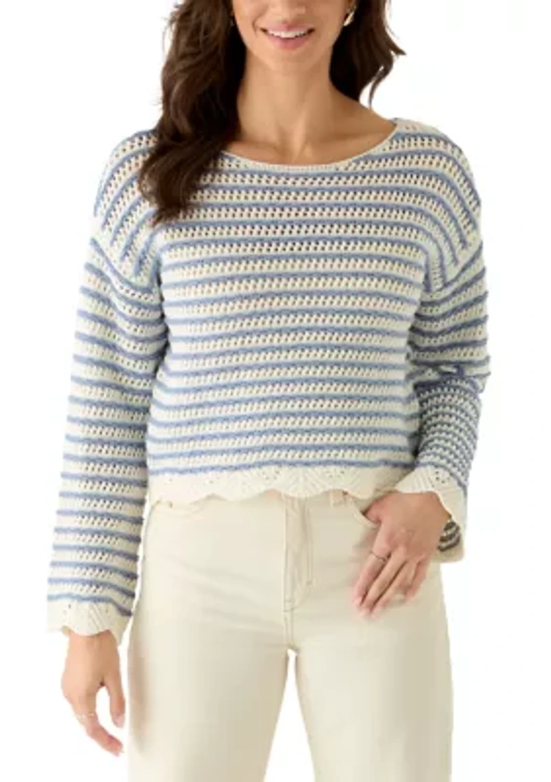 Women's Boat Neck Scalloped Pull On Sweater