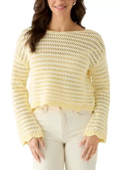 Women's Boat Neck Scalloped Sweater