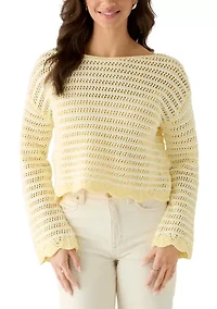 Women's Boat Neck Scalloped Sweater
