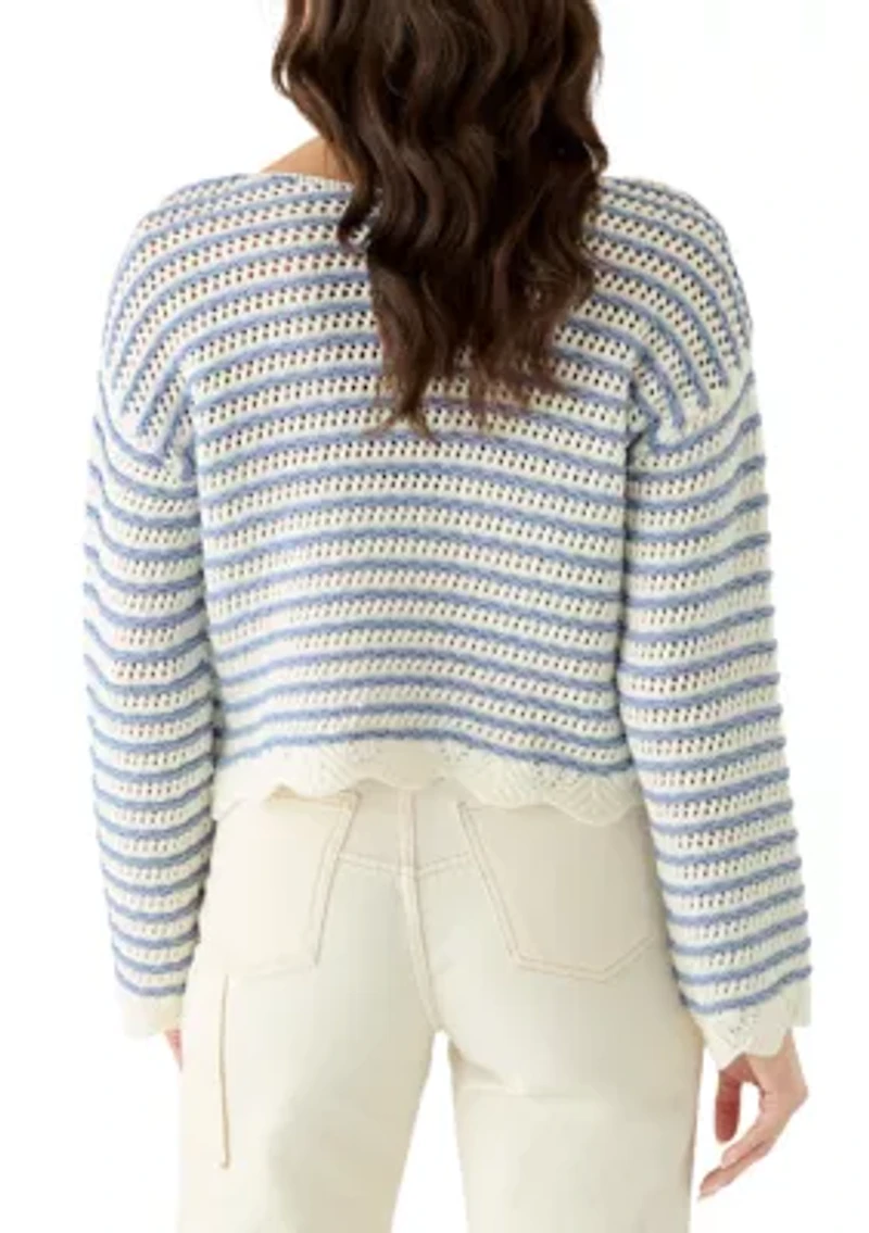 Women's Boat Neck Scalloped Pull On Sweater