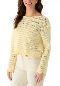 Women's Boat Neck Scalloped Sweater
