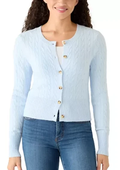 Women's Long Sleeve Crew Neck Button Up Cardigan