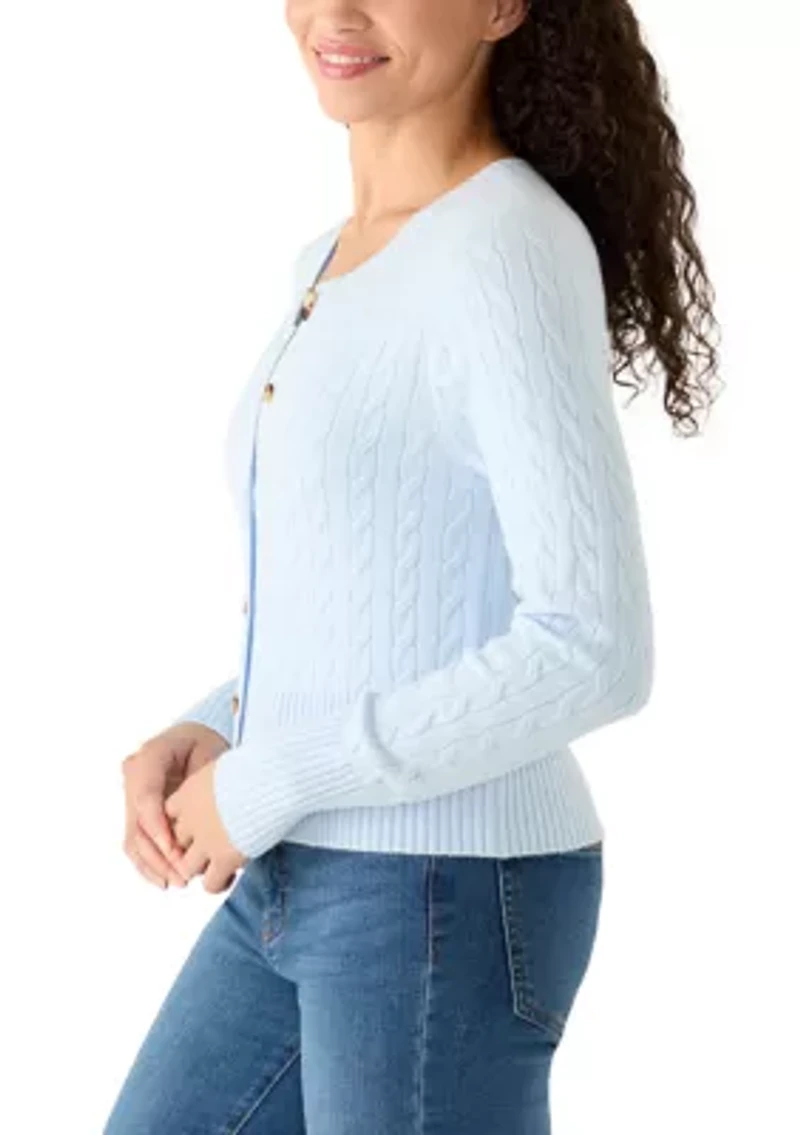 Women's Long Sleeve Crew Neck Button Up Cardigan