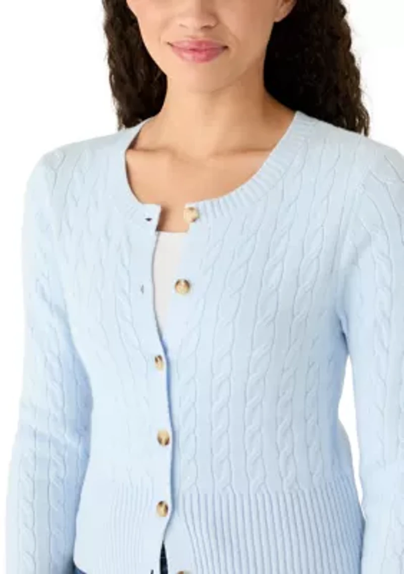 Women's Long Sleeve Crew Neck Button Up Cardigan