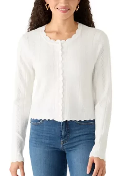 Women's Long Sleeve Scallop Neck Cardigan