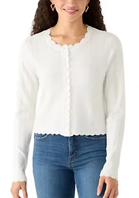 Women's Long Sleeve Scallop Neck Cardigan