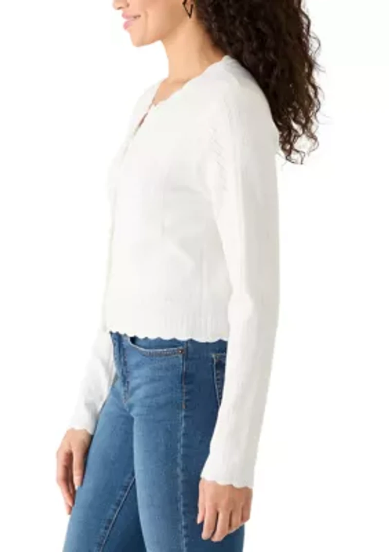 Women's Long Sleeve Scallop Neck Cardigan
