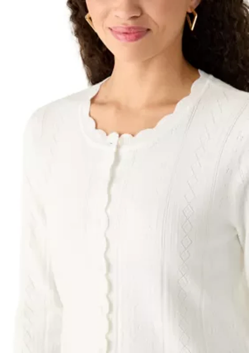 Women's Long Sleeve Scallop Neck Cardigan