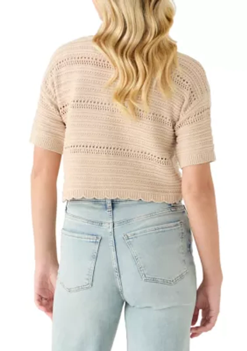 Women's Short Sleeve V-Neck Tie Front Cardigan