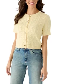 Women's Short Sleeve Crew Neck Cable Knit Cardigan