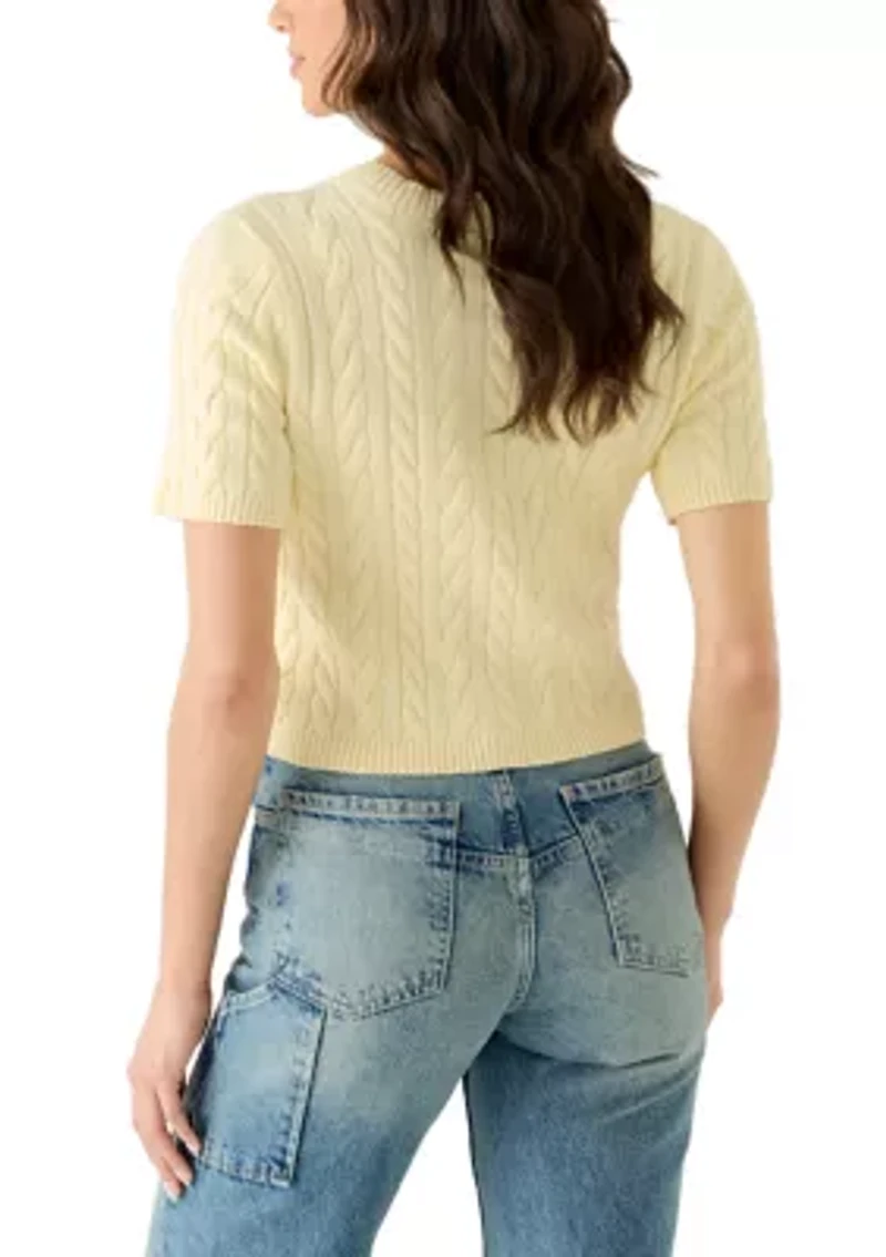 Women's Short Sleeve Crew Neck Cable Knit Cardigan