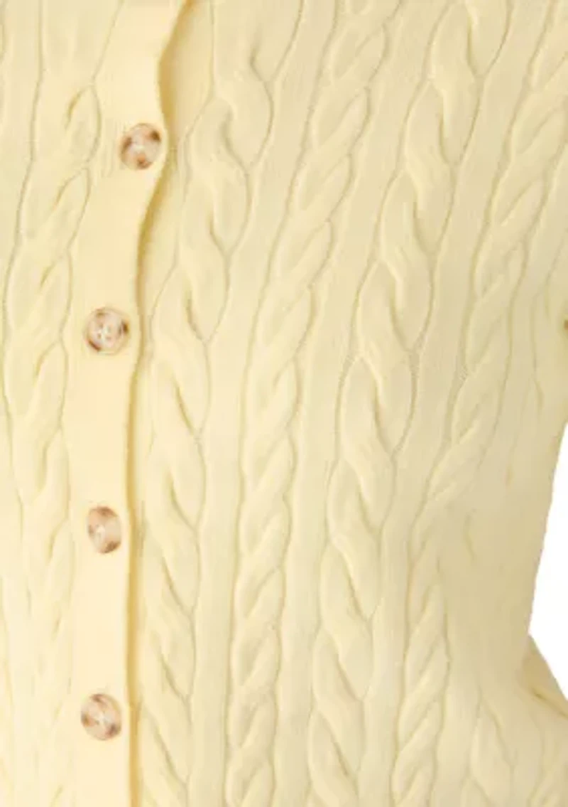 Women's Short Sleeve Crew Neck Cable Knit Cardigan