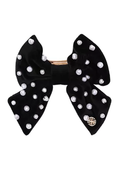 Embellished Velvet Bow Barrette, Onyx