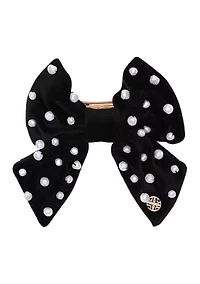 Embellished Velvet Bow Barrette, Onyx