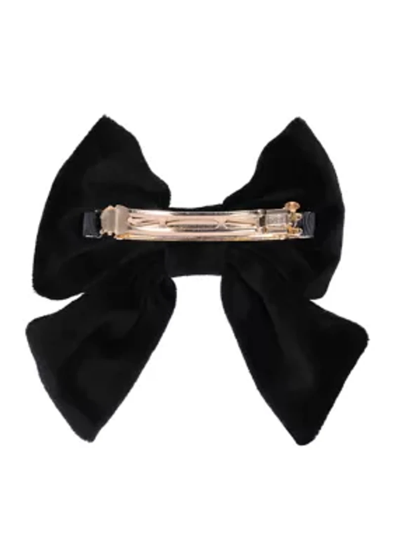 Embellished Velvet Bow Barrette, Onyx
